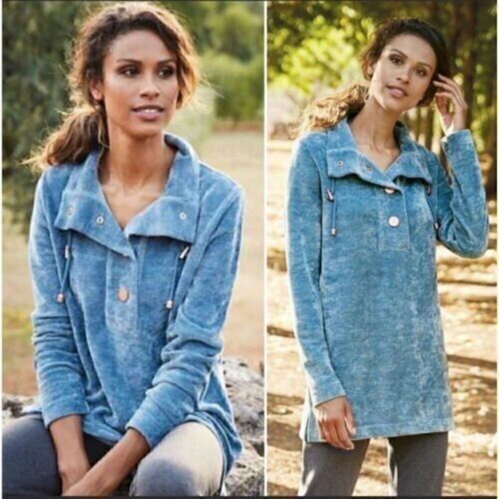 Soft Surroundings St Germain Tunic Sweater Womens S Blue Chenille Pullover Top